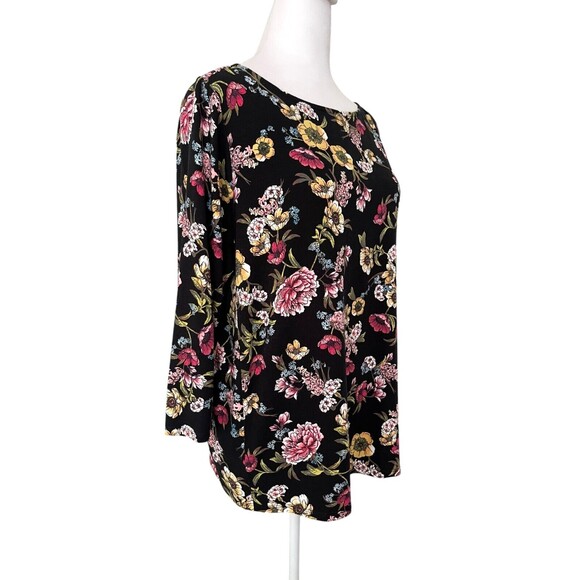 J. Jill Wearever Black Floral Tunic Top Petite L Cottagecore Artsy Dark Romantic - Picture 5 of 14